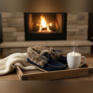 Sporto Black and Brown Moccasins with Faux Fur